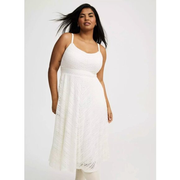 NWT Torrid 2 Cloud Dancer Midi Lace Skater Dress 2X 18 20 - Picture 3 of 13